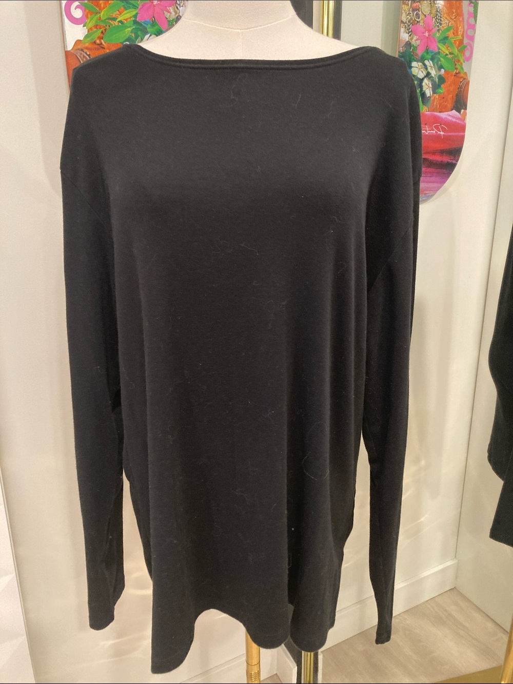 Ellen Tracy Black Long Sleeve Boatneck Tee